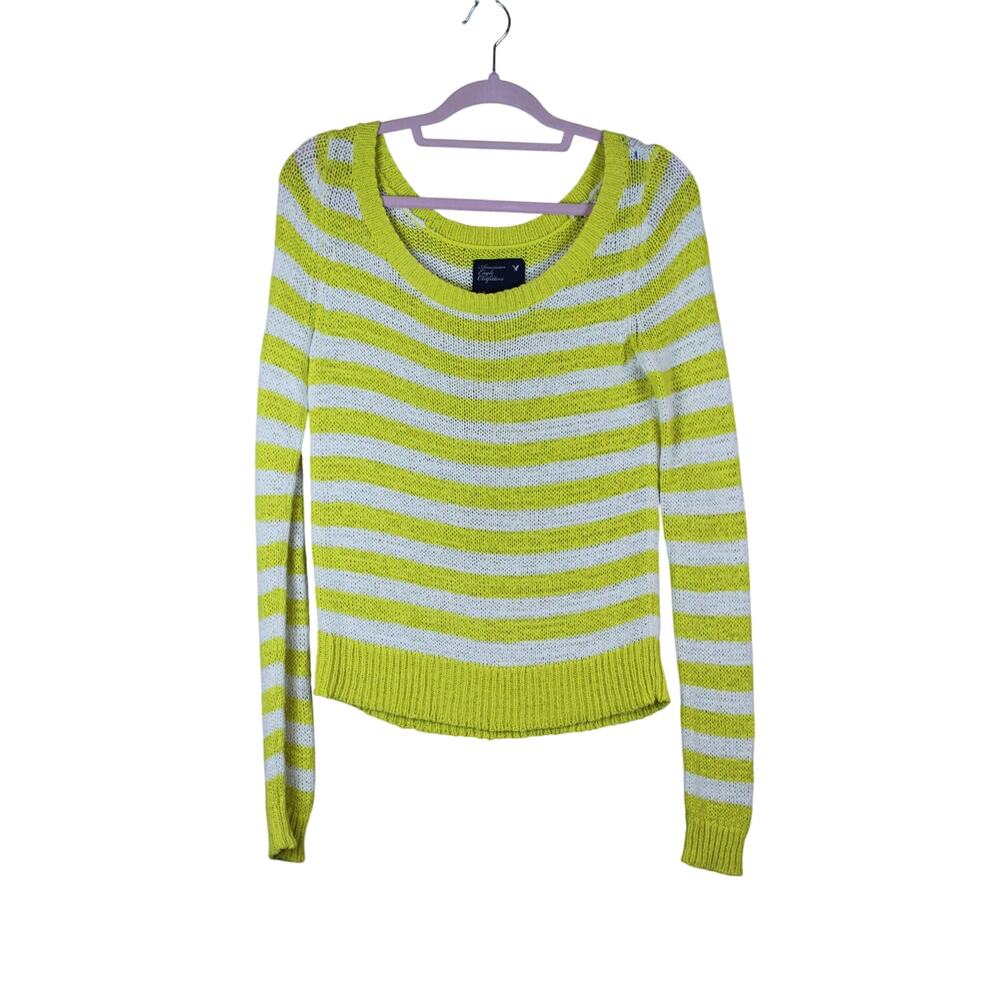 American Eagle Outfitters Vibrant Yellow White Stripe Casual Knit Sweater Size S
